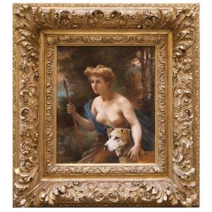 Diana The Huntress, Painting By H.c. Danger France XIXth Century Signed