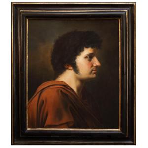 Portrait d'Un Jeune Homme De Profil, Tableau, Italie XIXème Siècle 