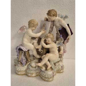 Porcelain Group Meissen XIX Century Allegory Of Painting