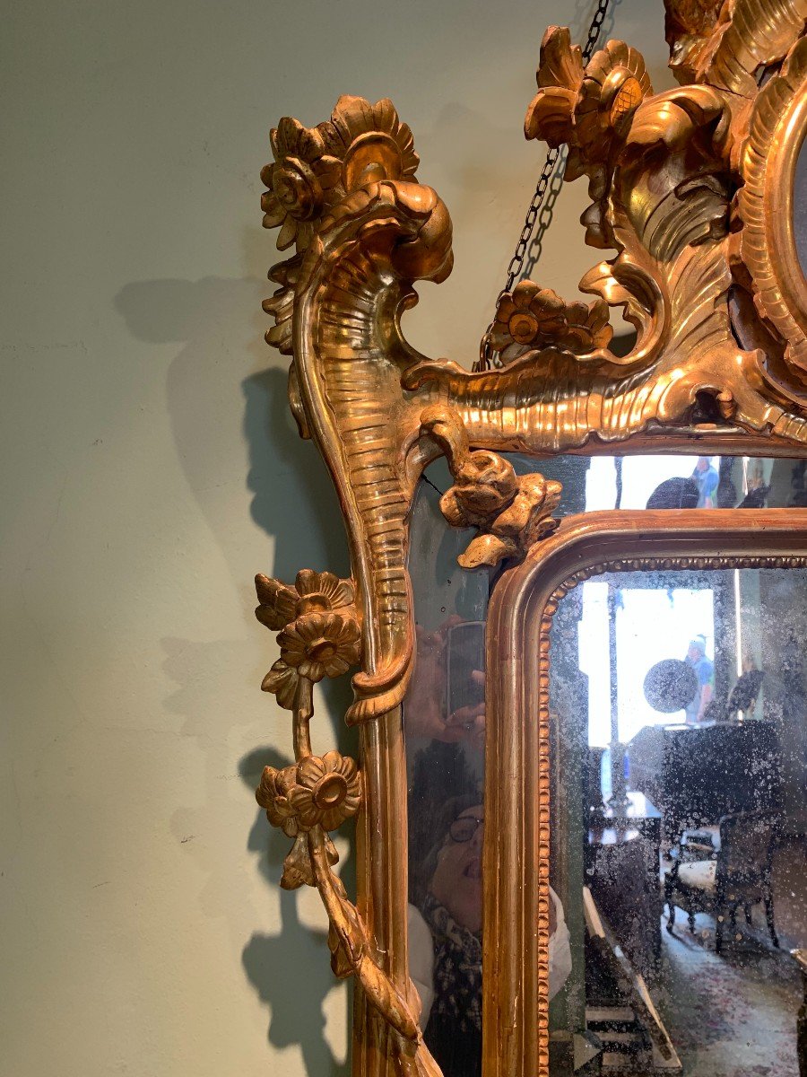 18th Century Roman Gilded Wooden Mirror-photo-3