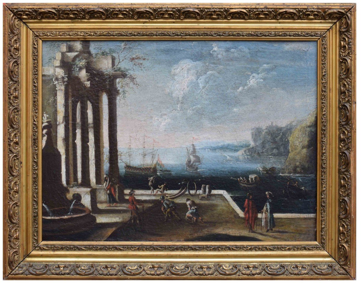 Vue Mer Avec Architecture Cercle De Michele Marieschi (venise, 1710 - 1744)  Peinture à l'huile