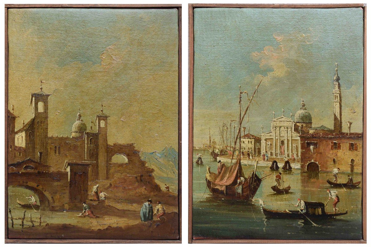 Première Moitié Du XIXe Siècle, école Guardesque Vues De Venise (2) Huile Sur Toile