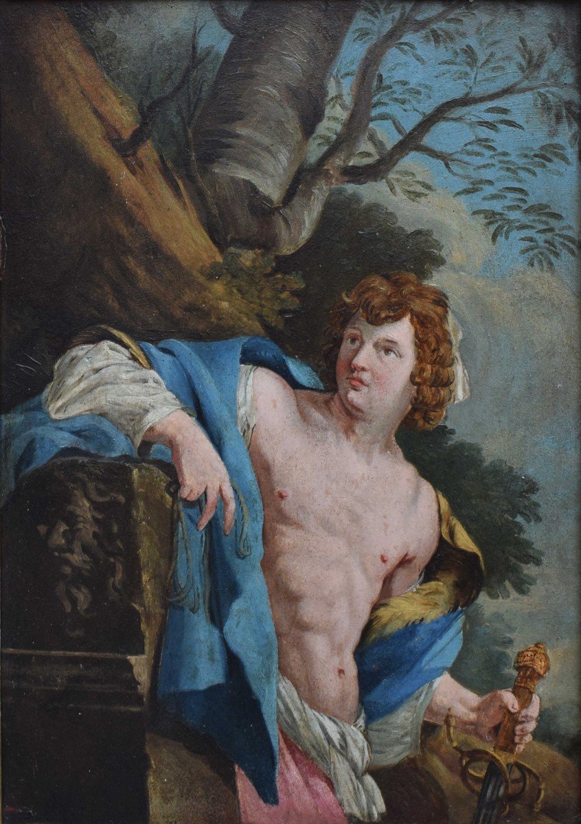 French School, Late 17th Century King David Oil On Panel-photo-2