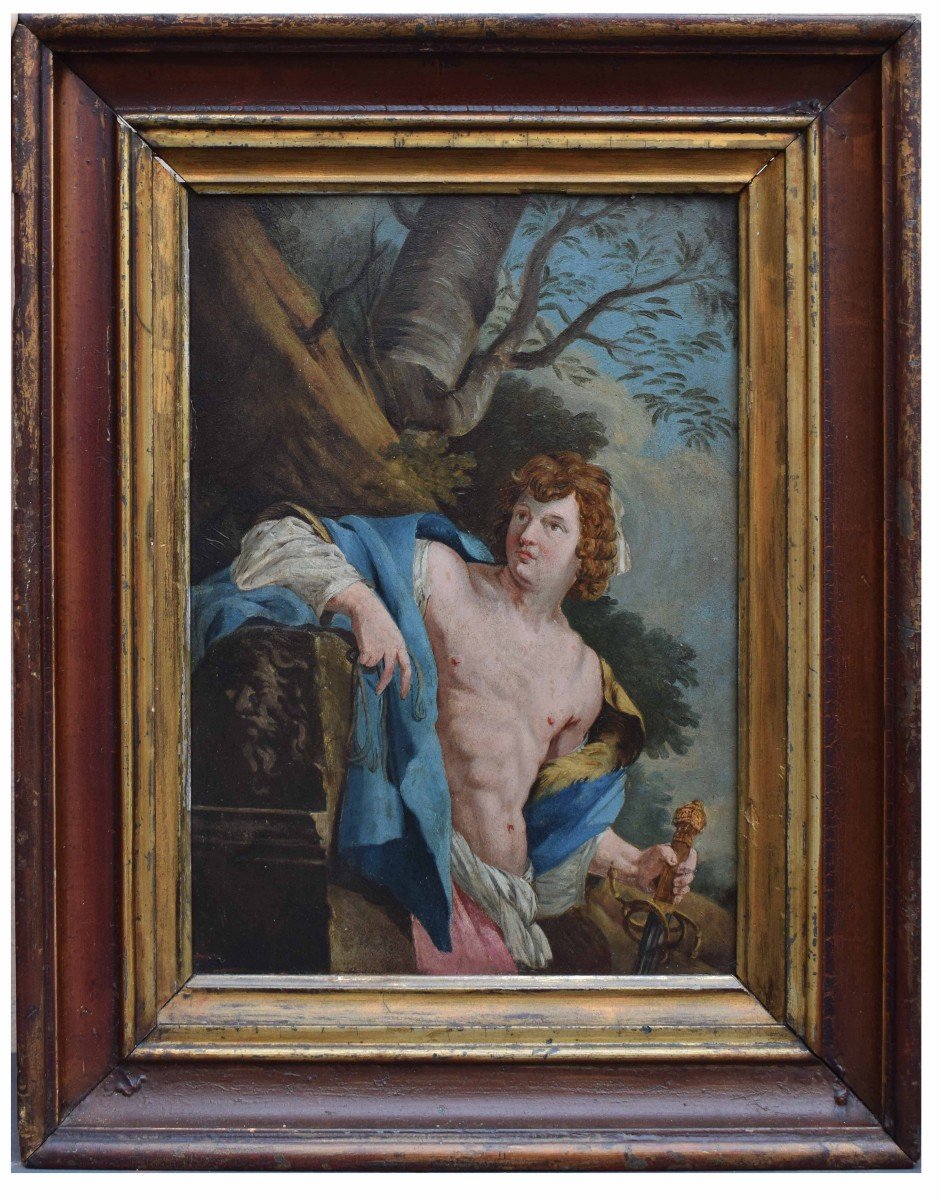 French School, Late 17th Century King David Oil On Panel