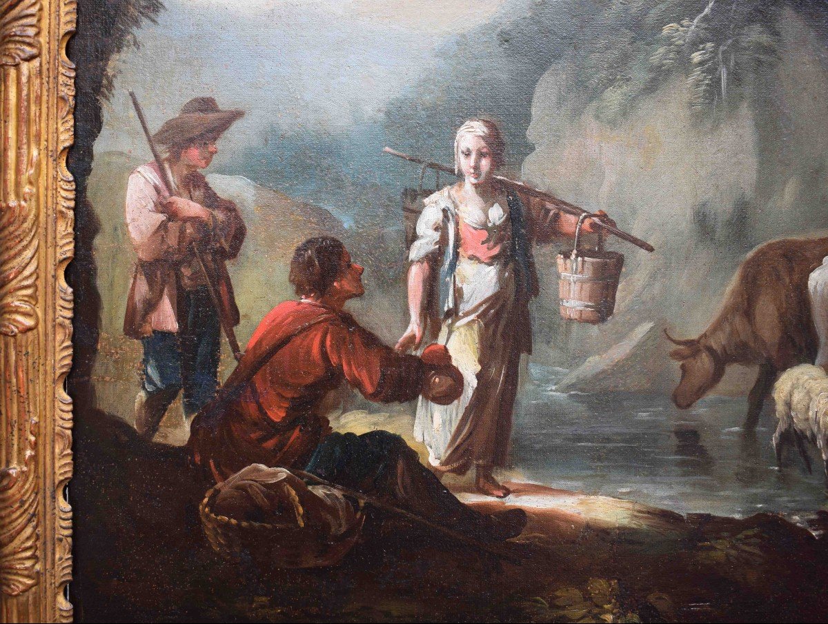 Francesco Antoniani (1700/1710 –  1775) Pastoral Scenes Paintings Oil On Canvas,-photo-1