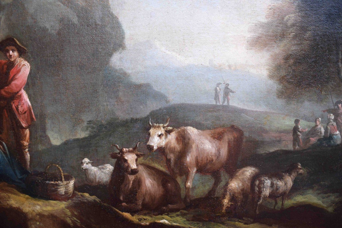 Francesco Antoniani (1700/1710 –  1775) Pastoral Scenes Paintings Oil On Canvas,-photo-7