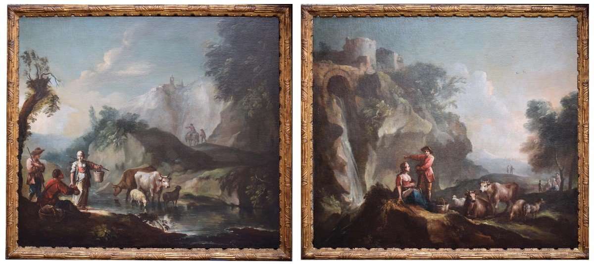 Francesco Antoniani (1700/1710 –  1775) Pastoral Scenes Paintings Oil On Canvas,