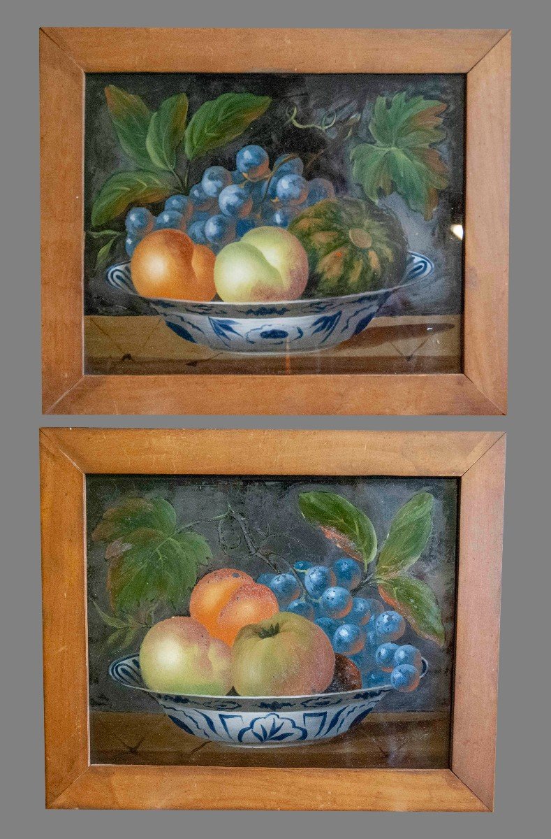 Pair Of Paintings, On Glass, Of Venetian Origin, Made At The End Of The 18th Century