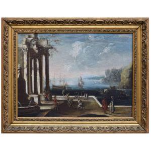 Vue Mer Avec Architecture Cercle De Michele Marieschi (venise, 1710 - 1744)  Peinture à l'huile