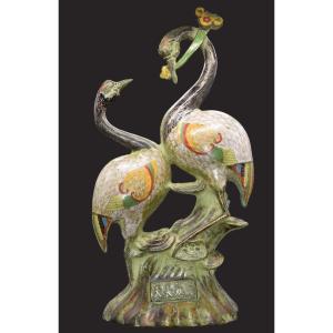 China, Late 19th Century A Pair Of Herons Cloisonné