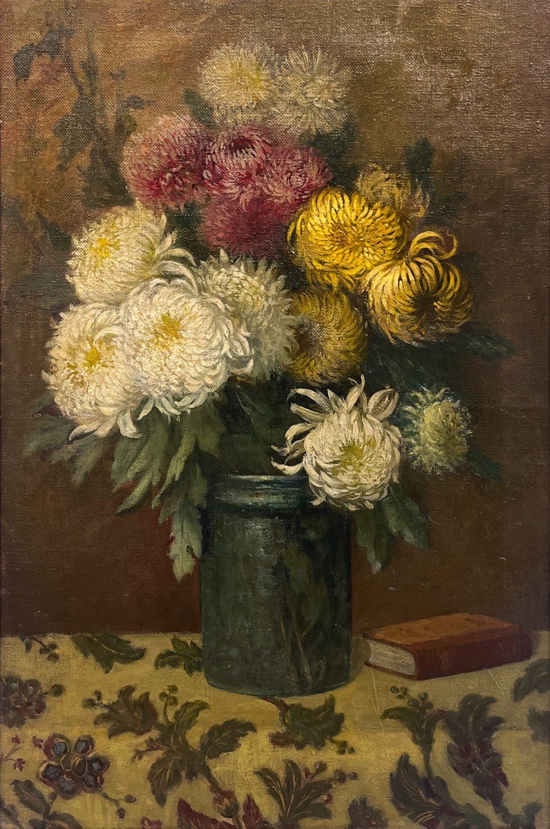 Attribué à Giuseppe Gaudenzi (Italie, Bergame, 1865-1941) Vase de chrysanthèmes-photo-2