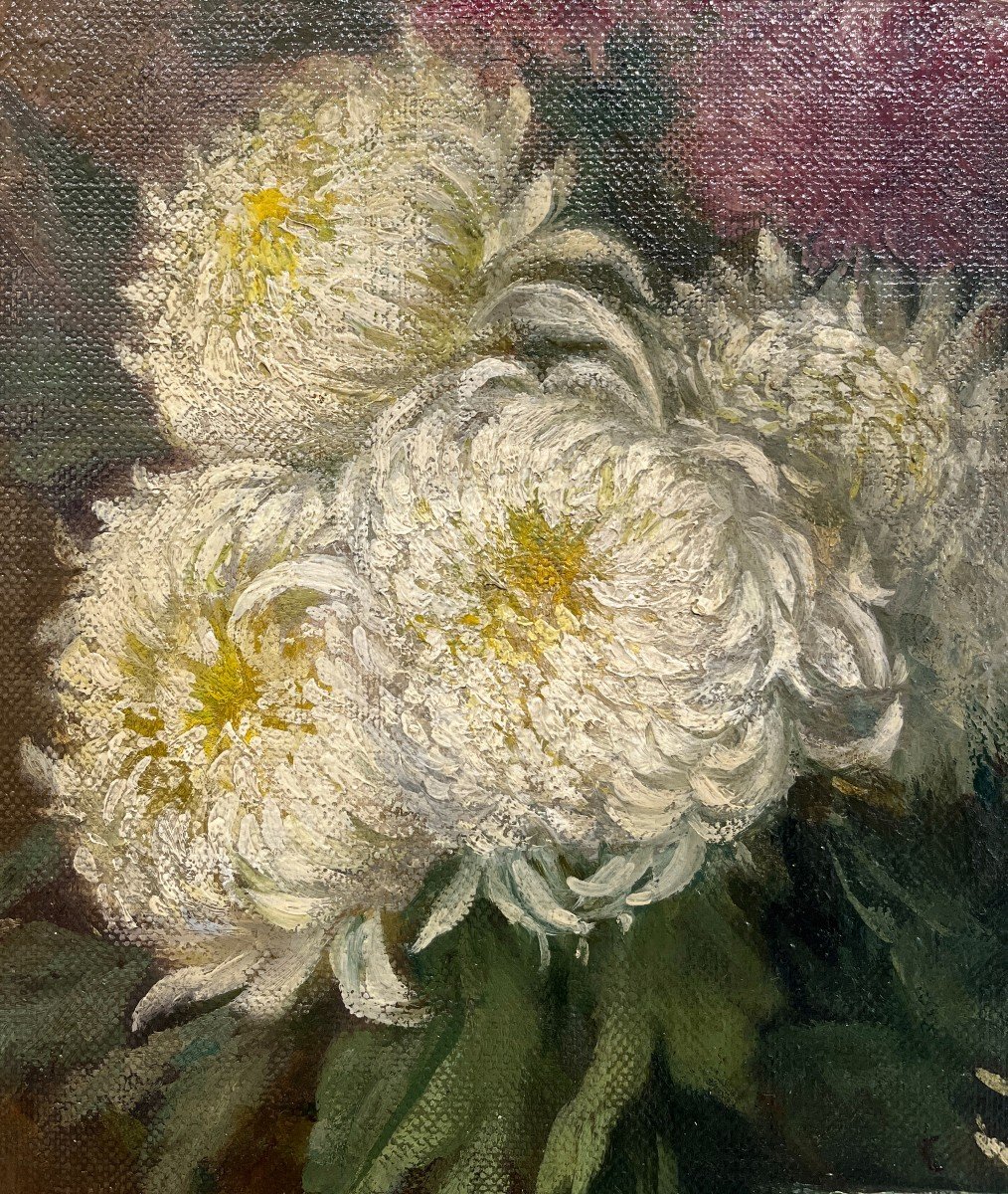 Attribué à Giuseppe Gaudenzi (Italie, Bergame, 1865-1941) Vase de chrysanthèmes-photo-3