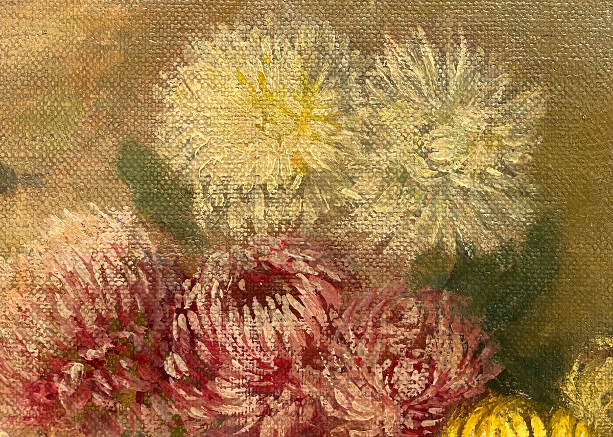 Attribué à Giuseppe Gaudenzi (Italie, Bergame, 1865-1941) Vase de chrysanthèmes-photo-5