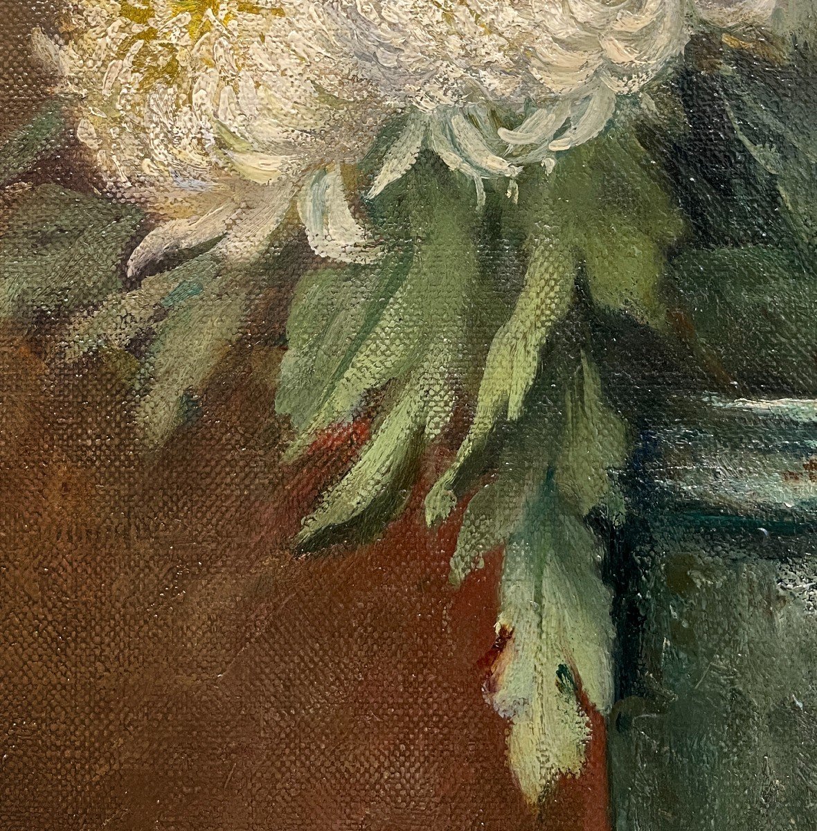 Attribué à Giuseppe Gaudenzi (Italie, Bergame, 1865-1941) Vase de chrysanthèmes-photo-7