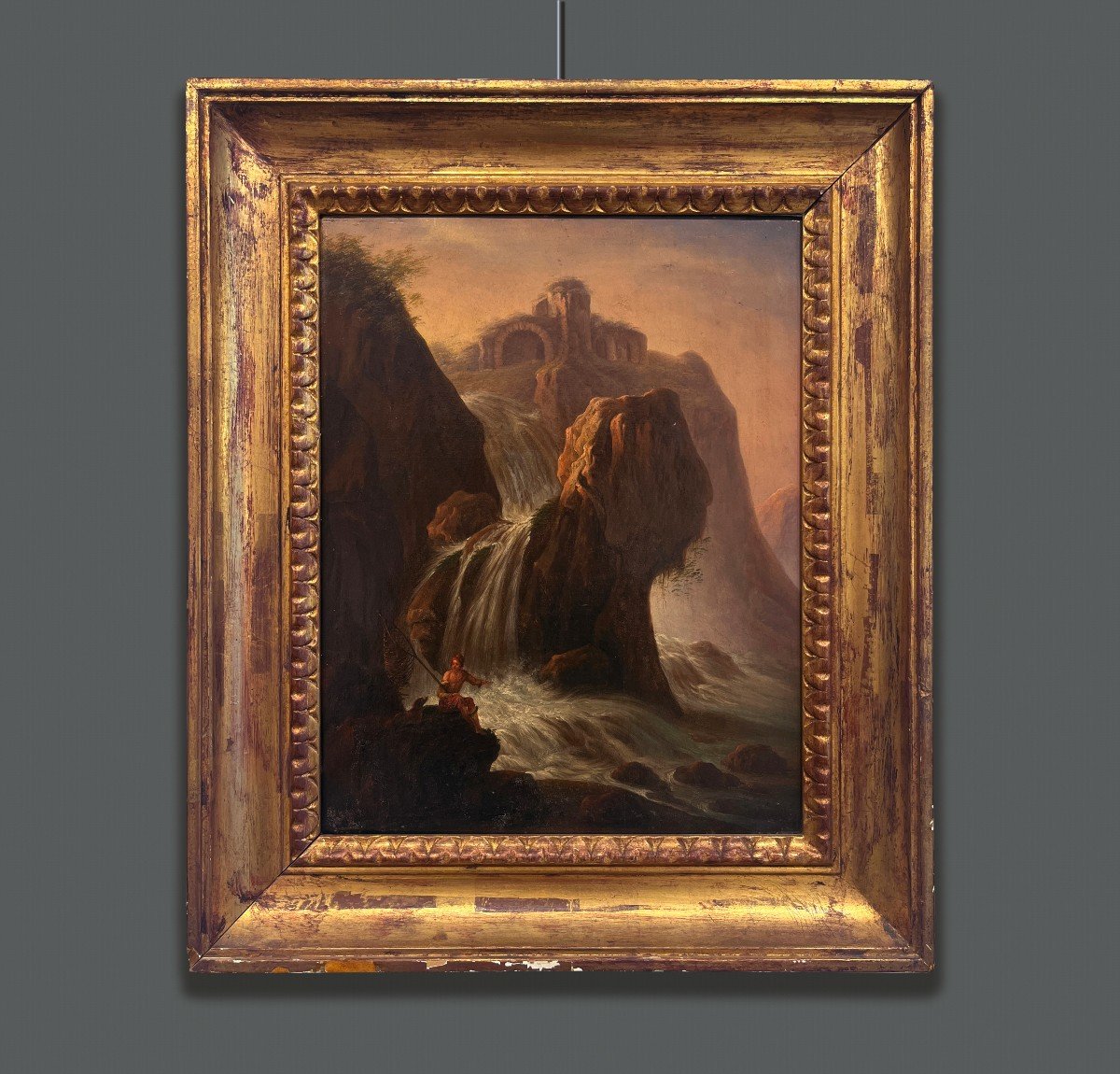 Italian School, 19th Century, Landscape And Waterfall