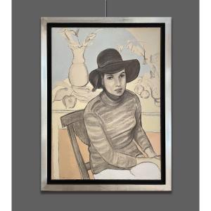 Francesco Menzio (1899-1979) Fille Avec Chapeau, 1968