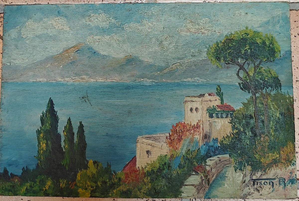 Années 1950 Huile Sur Panneau -  Marine