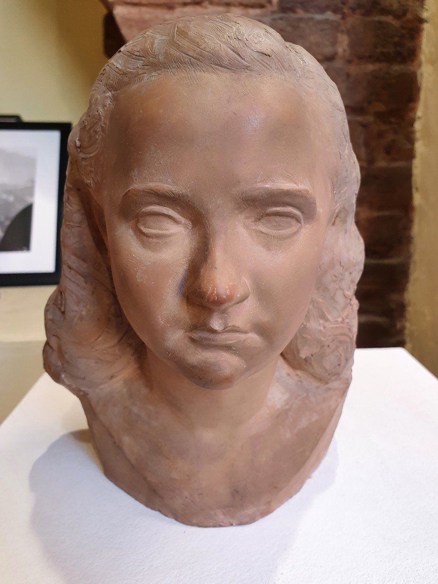 France Ahčin (1919-1989) Head Of A Young Girl In Terracotta - Signed And Dated-photo-2