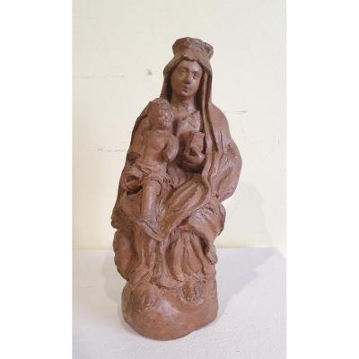 Sculpture Virgin And Child In Terracotta - XVIIth Century