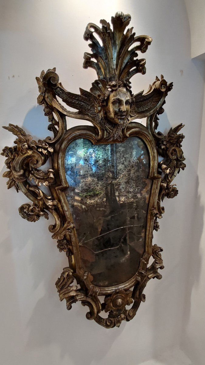 Important Pair Of Carved Wood Mirrors, Silver And Mecca, Louis XIV, 18th Century-photo-8