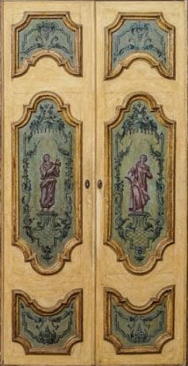 Lot Of 3 Double Doors. In Silver And Lacquer, With Neoclassical Decorations And Characters-photo-3