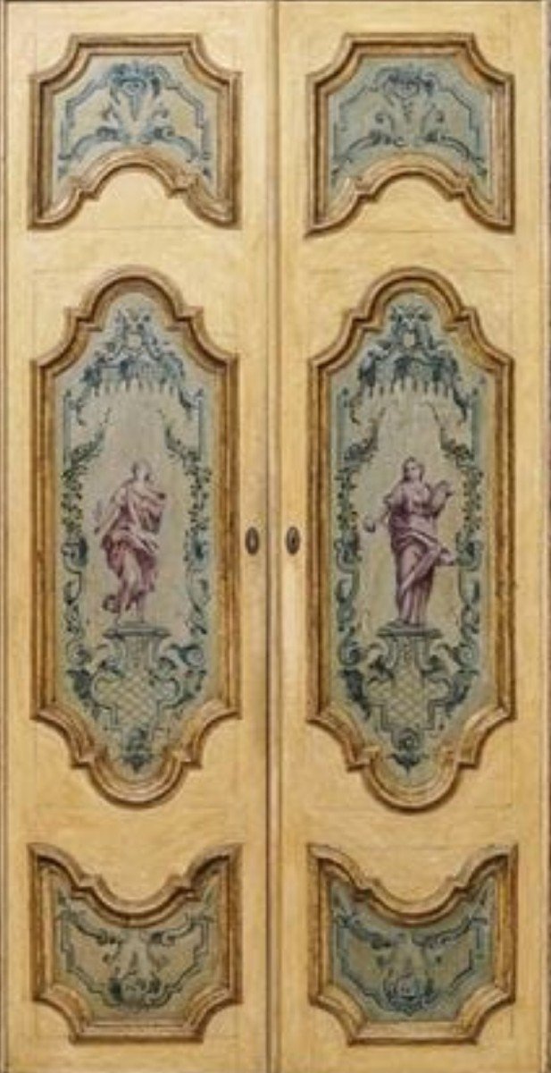 Lot Of 3 Double Doors. In Silver And Lacquer, With Neoclassical Decorations And Characters-photo-4