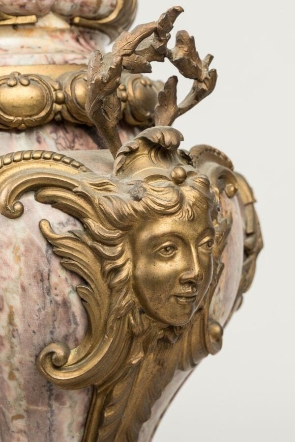 Vases En Marbre Et Bronze, à Frises De Feuilles,de Style Louis XV, XIXème Siècle. Petits Dégâts-photo-2