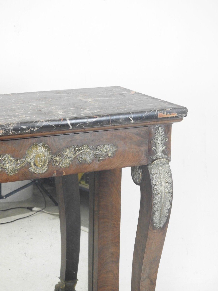 Console En Acajou.  1800, Finitions Bronze Et Dessus En Marbre-photo-4