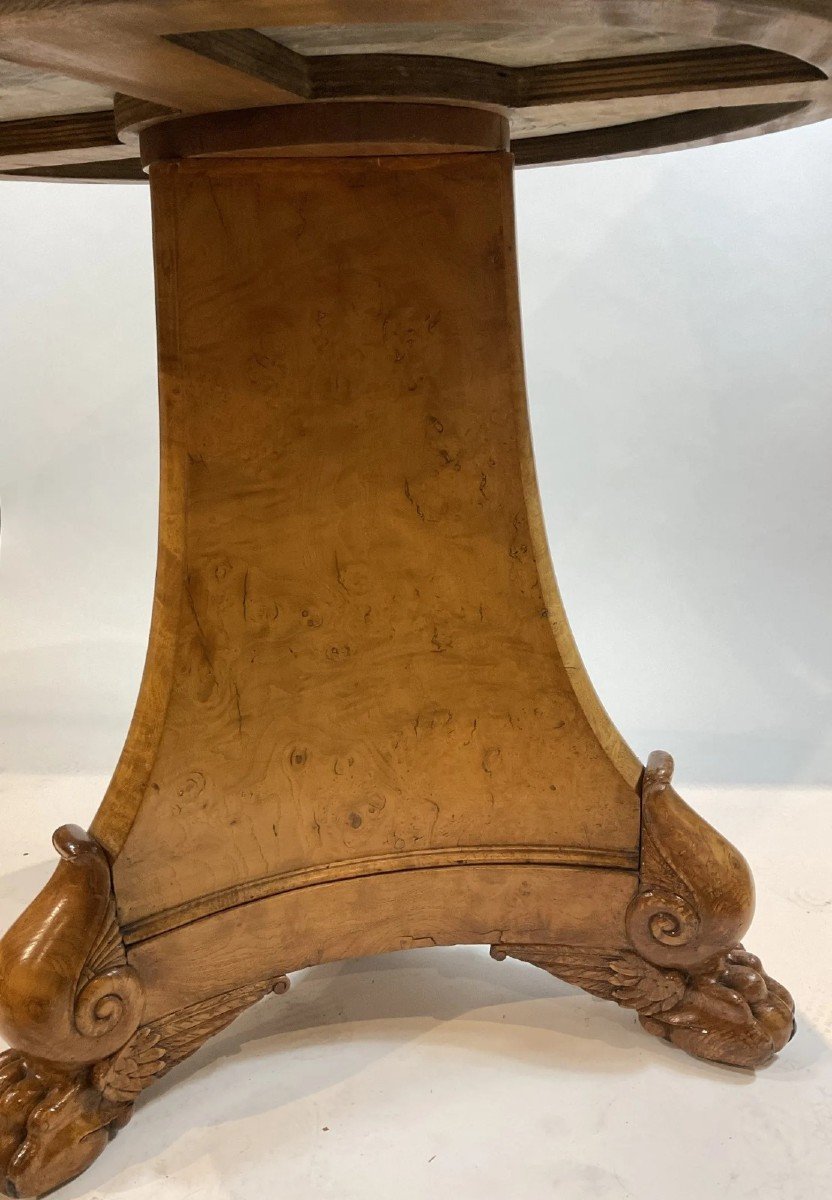 Pedestal Table In Speckled Maple .sainte-anne Grey Marble Top. Charles X Period -photo-1