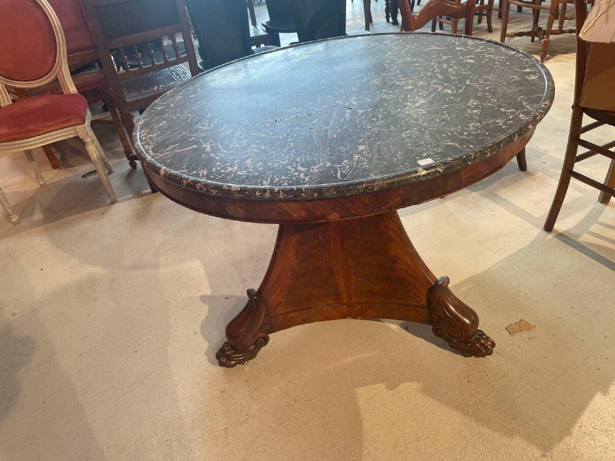 Round Pedestal Table,saint Anne Grey Marble Top. 19th Century -photo-1