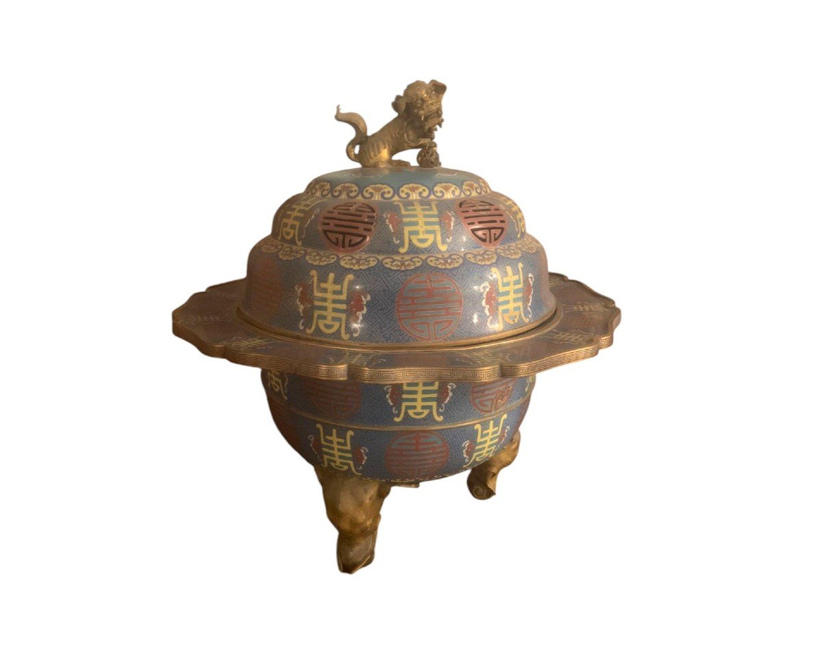 Large Chinese Bronze And Enamel Perfume Burner, 19th Century-photo-3