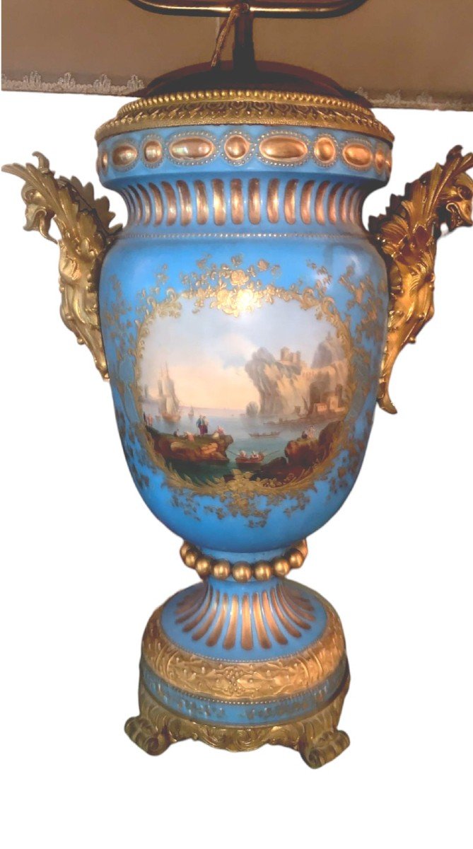 Napoleon III Period Lamp In Blue Sevres Porcelain And Gilded Bronzes. XIX-photo-1