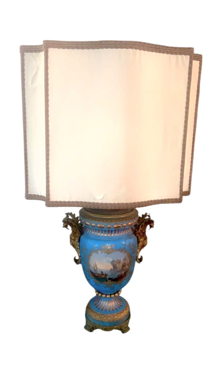 Napoleon III Period Lamp In Blue Sevres Porcelain And Gilded Bronzes. XIX