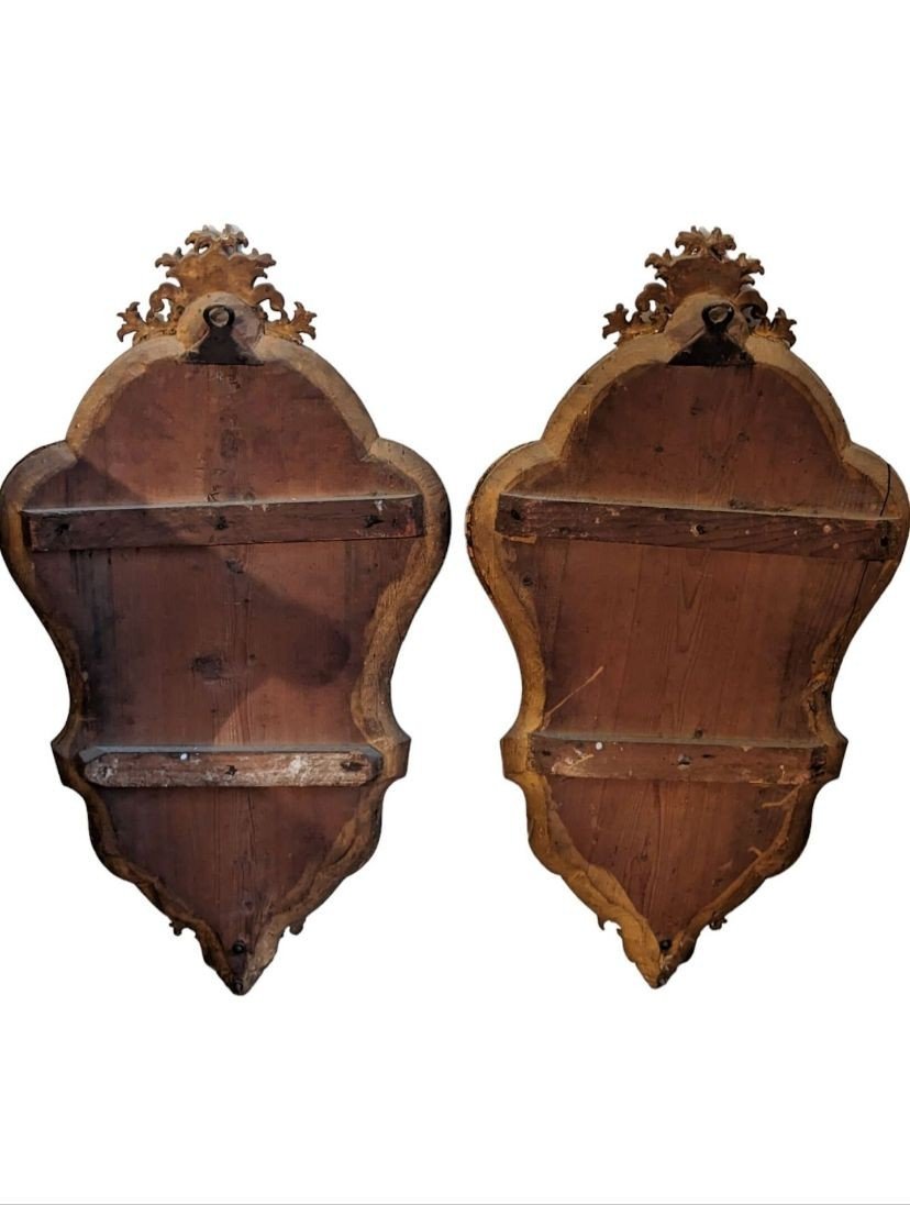 Pair Of Mirrors In Gilded And Carved Wood, XVIII Century, Italy-photo-2