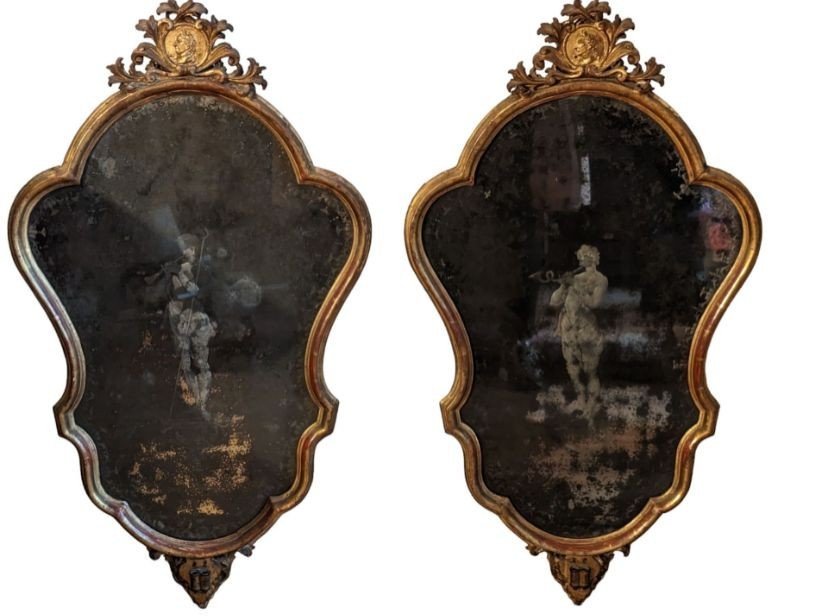 Pair Of Mirrors In Gilded And Carved Wood, XVIII Century, Italy