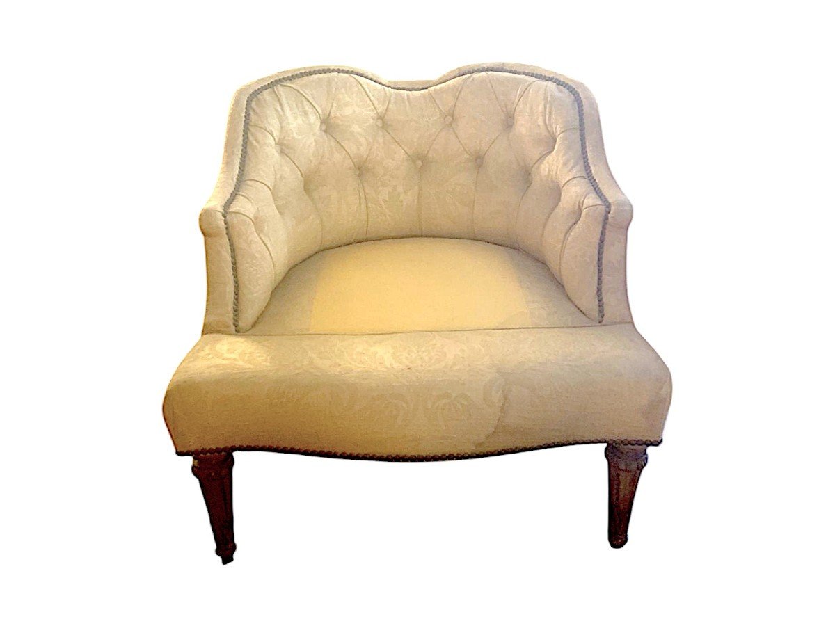 Paire De Fauteuils De Style Louis XVI, En Bois Et Tissu. 19ème Siècle-photo-3