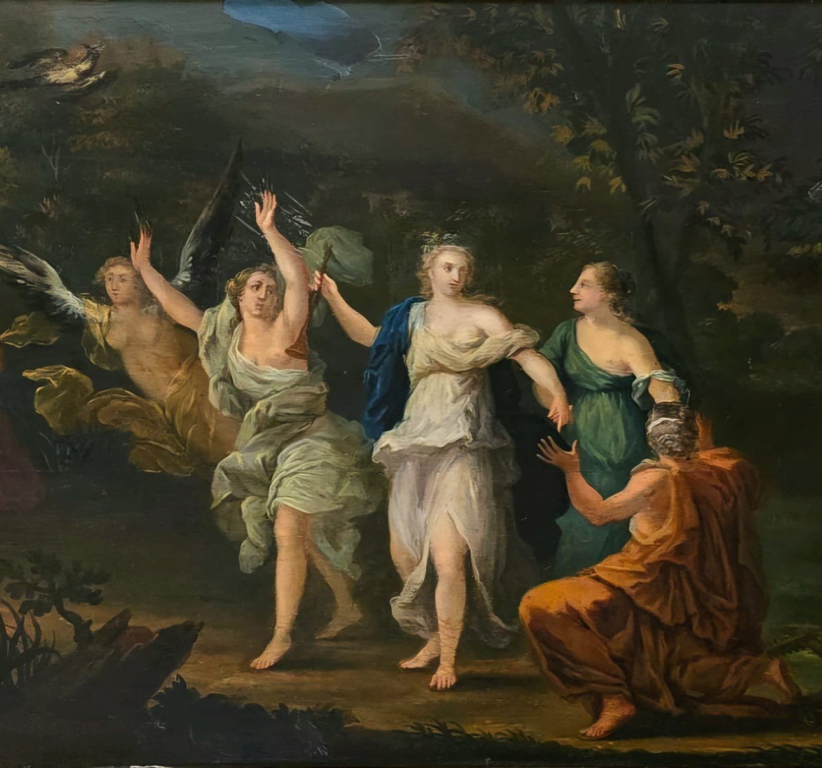 Oil On Panel Representing "the Metamorphosis Of Cornix". 18th Century-photo-3