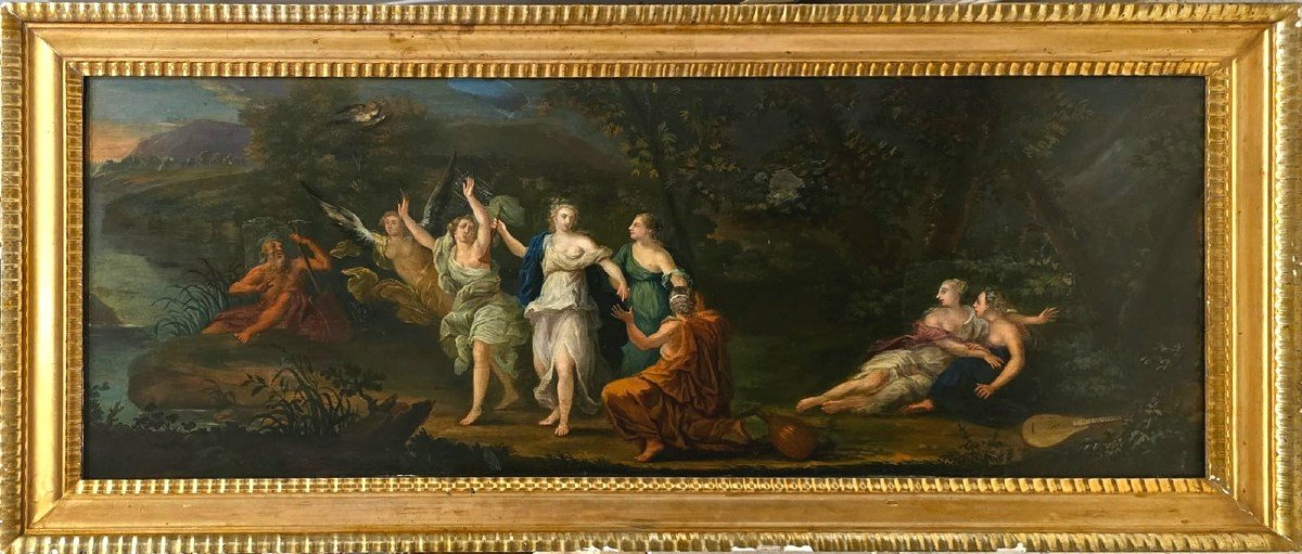 Oil On Panel Representing "the Metamorphosis Of Cornix". 18th Century