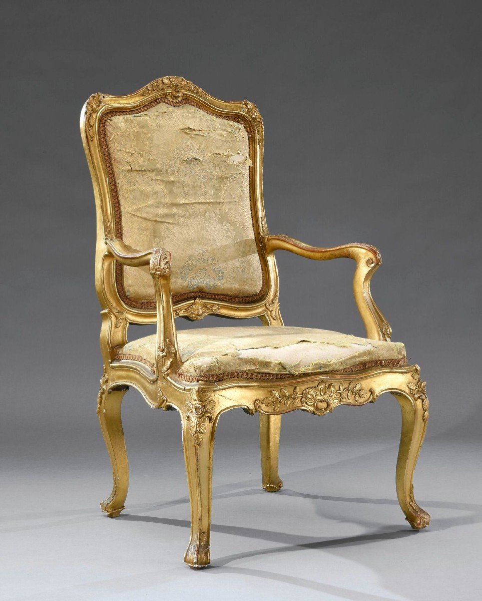 Suite Of Four Armchairs, Gilded Wood, 18th Century-photo-2