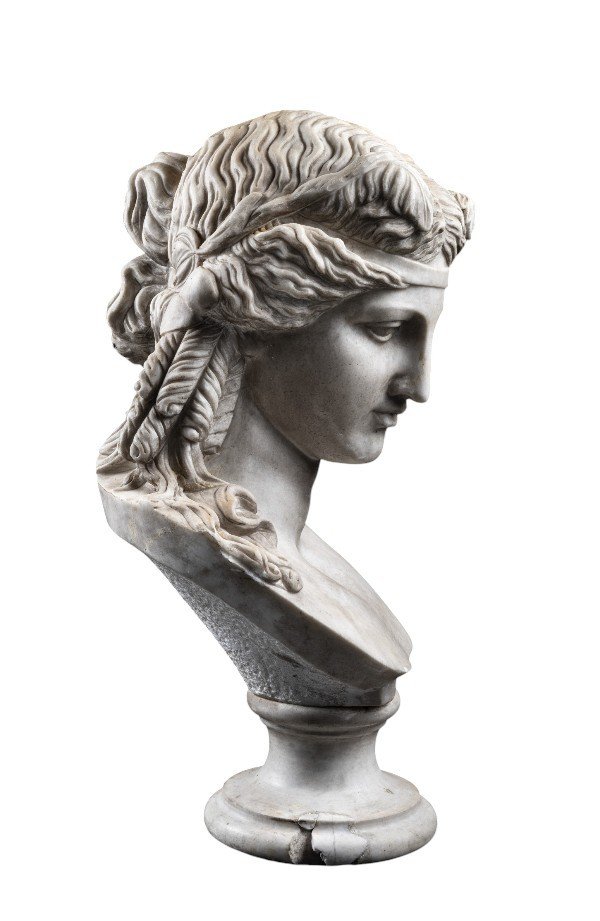 White Marble Bust Of Dionysus, Italy, 19th Century-photo-2