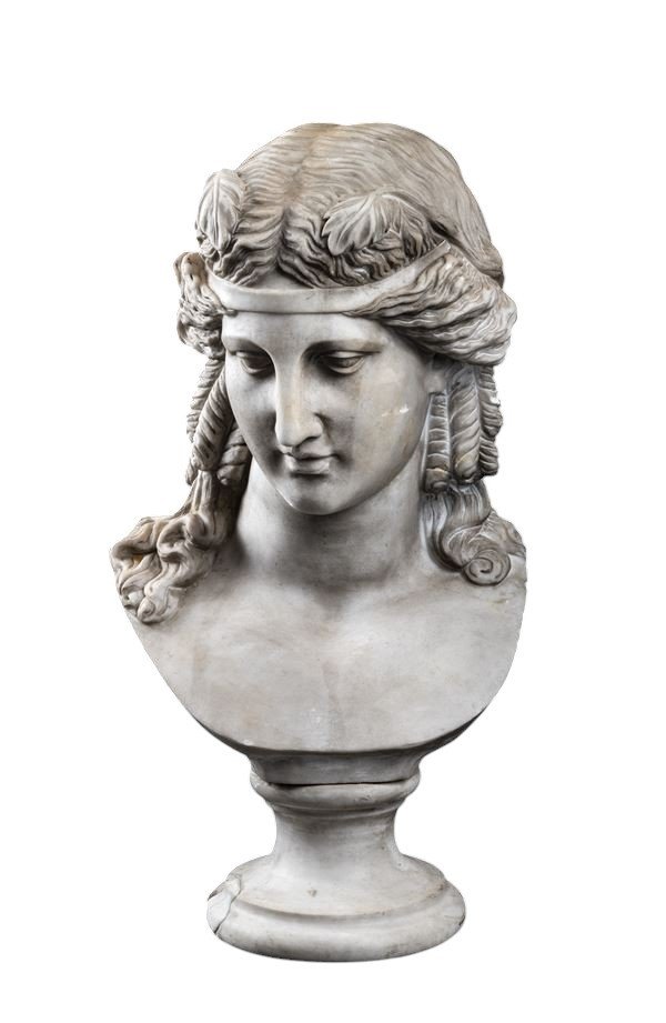 White Marble Bust Of Dionysus, Italy, 19th Century