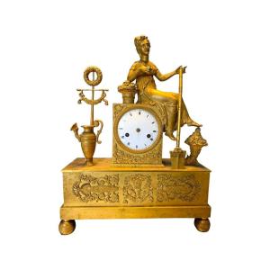 Gilt Bronze Clock, Representing A Bucolic Allegory, Restoration, 19th Century