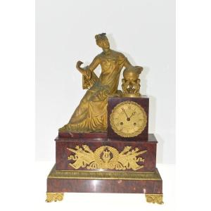 Pendulum In Red Marble And Gilded Bronze Bronze With Allegory Of Astronomy