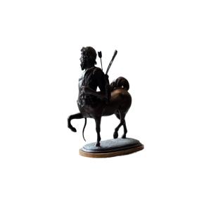 Large Bronze Sculpture Of Chiron On Pedestal With Bow And Quiver, Italia , 19th Century.