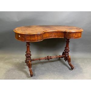 Kidney-shaped Burl Desk, With Three Drawers, The Tapered H-shaped Crossbar,english,20th Century