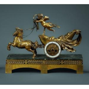 Pendule en Bronze Doré Et Marbre, à Pendule Signée Le Roy Horloger De Madame, XIX