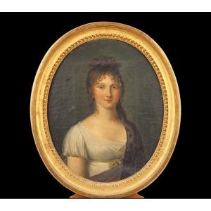 Ecole Française Fin XVIIIème Début XIXème.portrait De Jeune Fille Du Directoire.huile Sur Toil