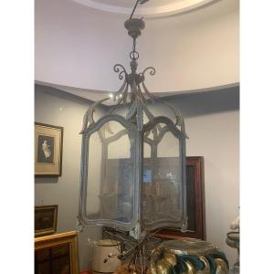 Large Glass And Wood Lantern, Louis XVI Style