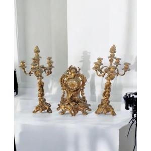 French Triptych In Gilded Bronze, Napoleon III