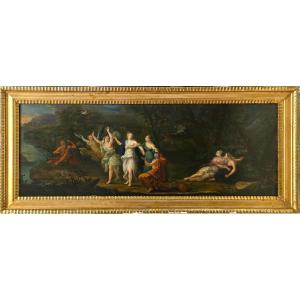 Oil On Panel Representing "the Metamorphosis Of Cornix". 18th Century